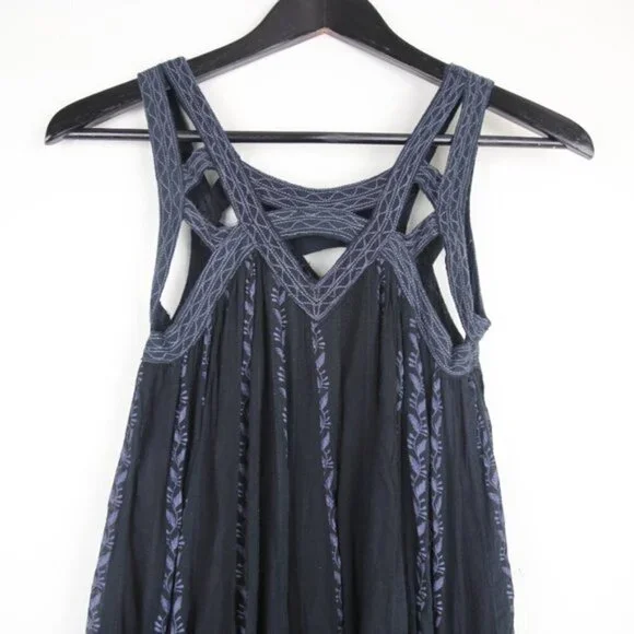 Free People FP One Paisley Vine Lattice Tunic Mini Dress Black - Picture 8 of 8